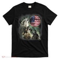 The Mountain Three Wolfs American Flag Moons T-Shirt thumb 0