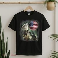 The Mountain Three Wolfs American Flag Moons T-Shirt thumb 2