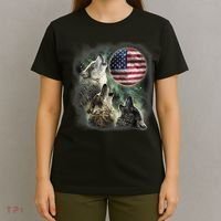 The Mountain Three Wolfs American Flag Moons T-Shirt thumb 4