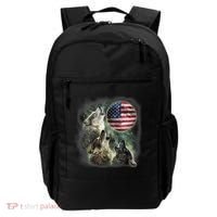 The Mountain Three Wolfs American Flag Moons Backpack thumb 0