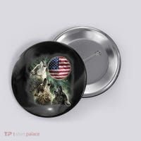 The Mountain Three Wolfs American Flag Moons Button thumb 0