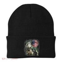 The Mountain Three Wolfs American Flag Moons Beanie thumb 0