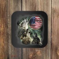 The Mountain Three Wolfs American Flag Moons Coaster thumb 0