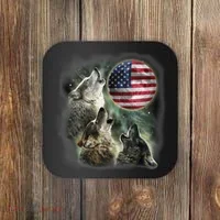 The Mountain Three Wolfs American Flag Moons Coaster thumb 0