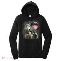 The Mountain Three Wolfs American Flag Moons Women's Hoodie thumb 0