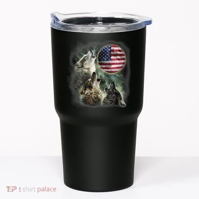 The Mountain Three Wolfs American Flag Moons Tumbler