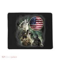 The Mountain Three Wolfs American Flag Moons Mousepad thumb 0