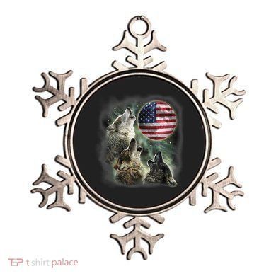 The Mountain Three Wolfs American Flag Moons Ornament