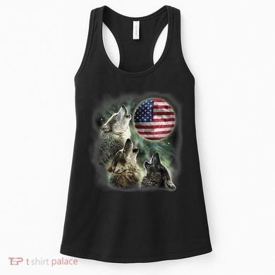 The Mountain Three Wolfs American Flag Moons Women's Tank Top