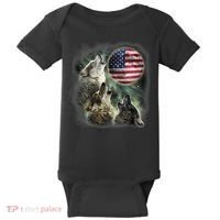The Mountain Three Wolfs American Flag Moons Baby Bodysuit thumb 0