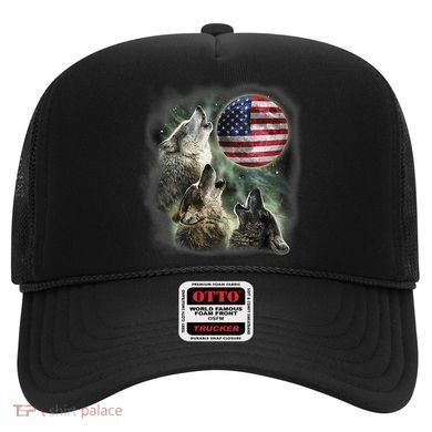 The Mountain Three Wolfs American Flag Moons Hat