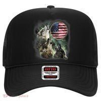 The Mountain Three Wolfs American Flag Moons Hat thumb 0
