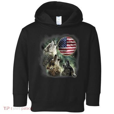 The Mountain Three Wolfs American Flag Moons Toddler Hoodie