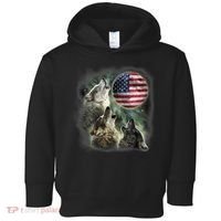 The Mountain Three Wolfs American Flag Moons Toddler Hoodie thumb 0
