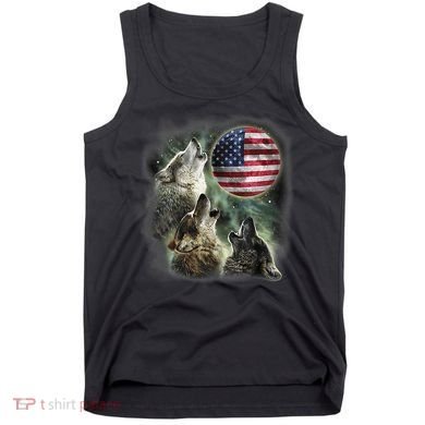 The Mountain Three Wolfs American Flag Moons Tank Top