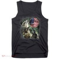The Mountain Three Wolfs American Flag Moons Tank Top thumb 0