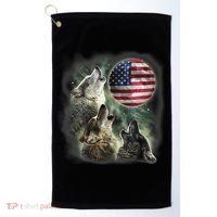 The Mountain Three Wolfs American Flag Moons Golf Towel thumb 0