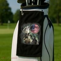 The Mountain Three Wolfs American Flag Moons Golf Towel thumb 2