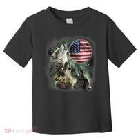 The Mountain Three Wolfs American Flag Moons Toddler T-Shirt thumb 0