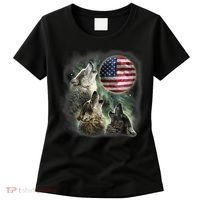The Mountain Three Wolfs American Flag Moons Women's T-Shirt thumb 0