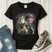 The Mountain Three Wolfs American Flag Moons Women's T-Shirt thumb 3