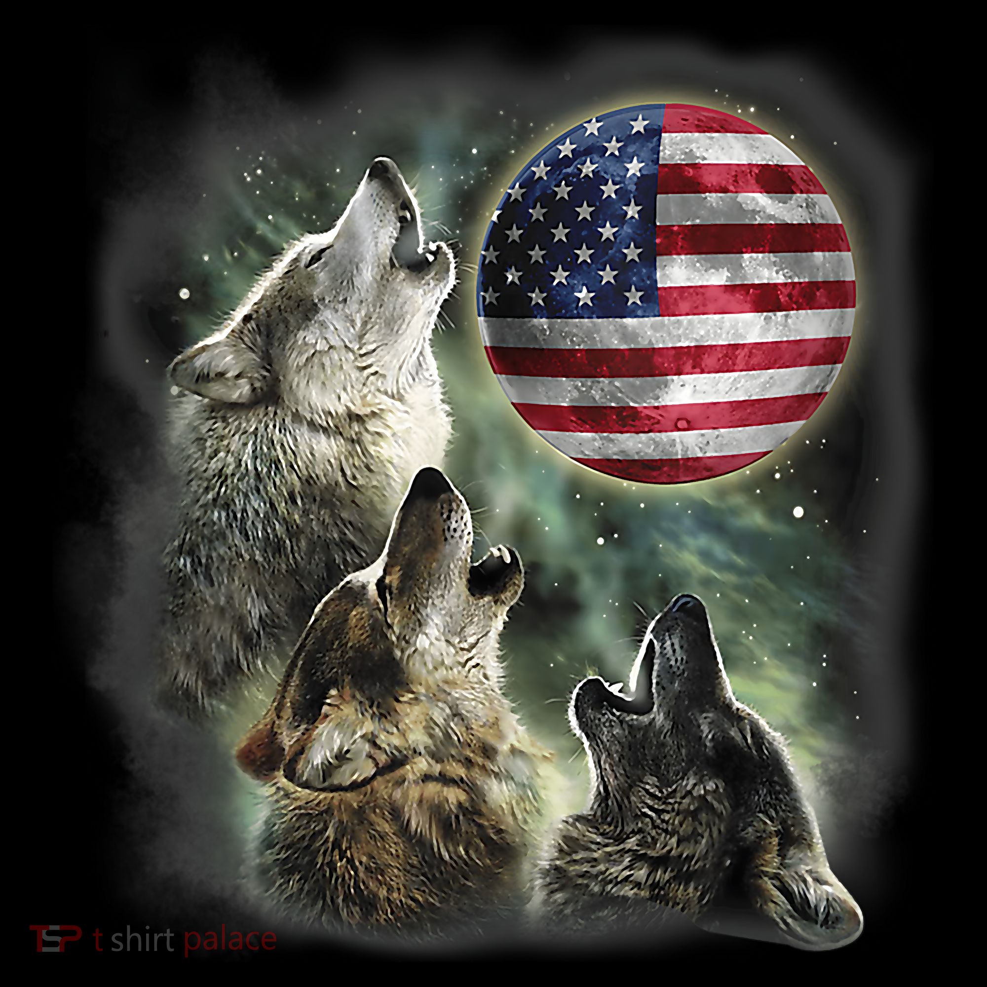 The Mountain Three Wolfs American Flag Moons Women's T-Shirt
