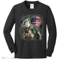 The Mountain Three Wolfs American Flag Moons Kids Long Sleeve Shirt thumb 0