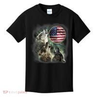 The Mountain Three Wolfs American Flag Moons Kids T-Shirt thumb 0
