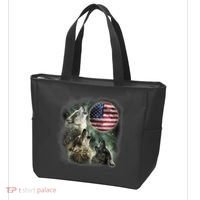 The Mountain Three Wolfs American Flag Moons Tote Bag thumb 3