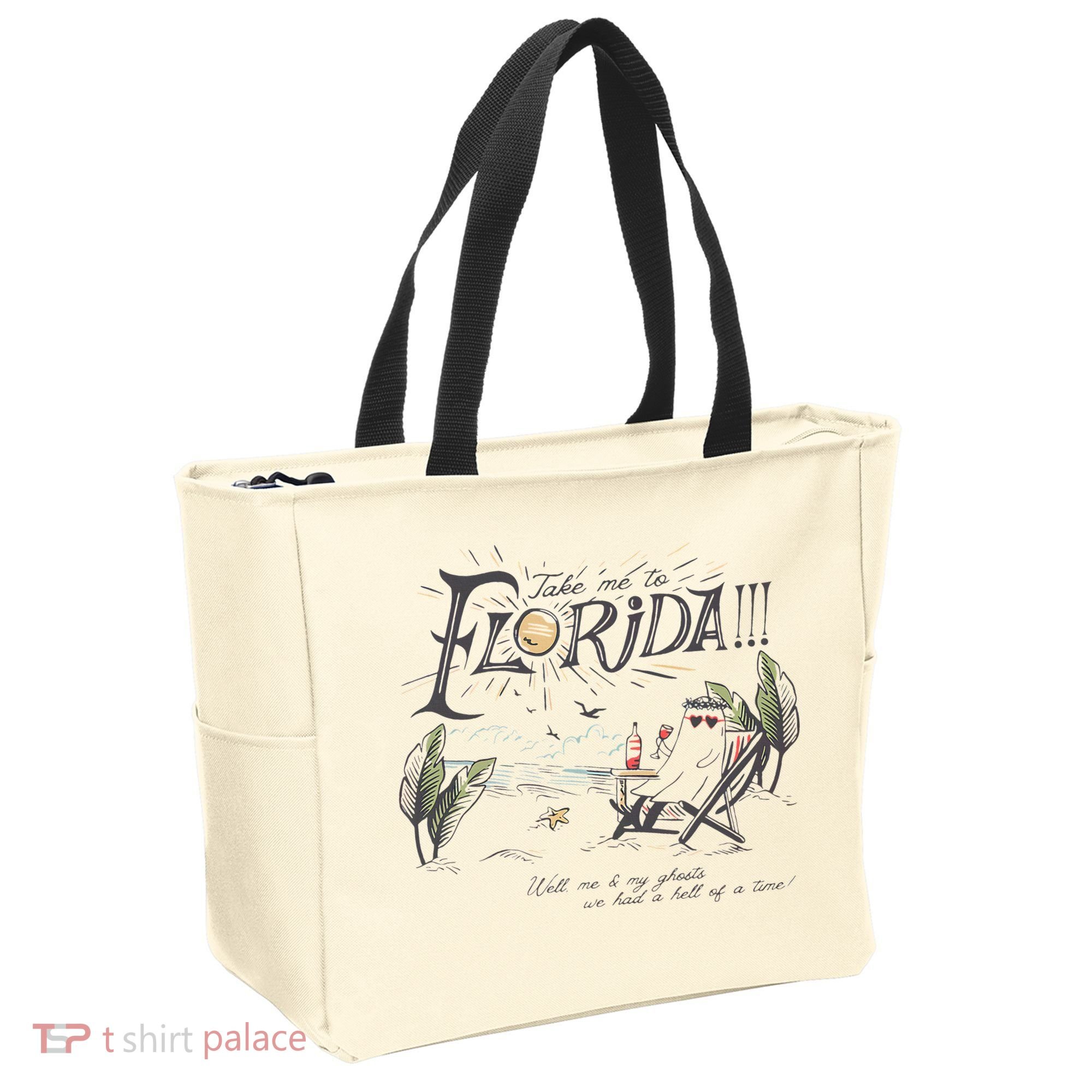 Take Me To The Florida Funny Ghost On The Beach Tote Bag