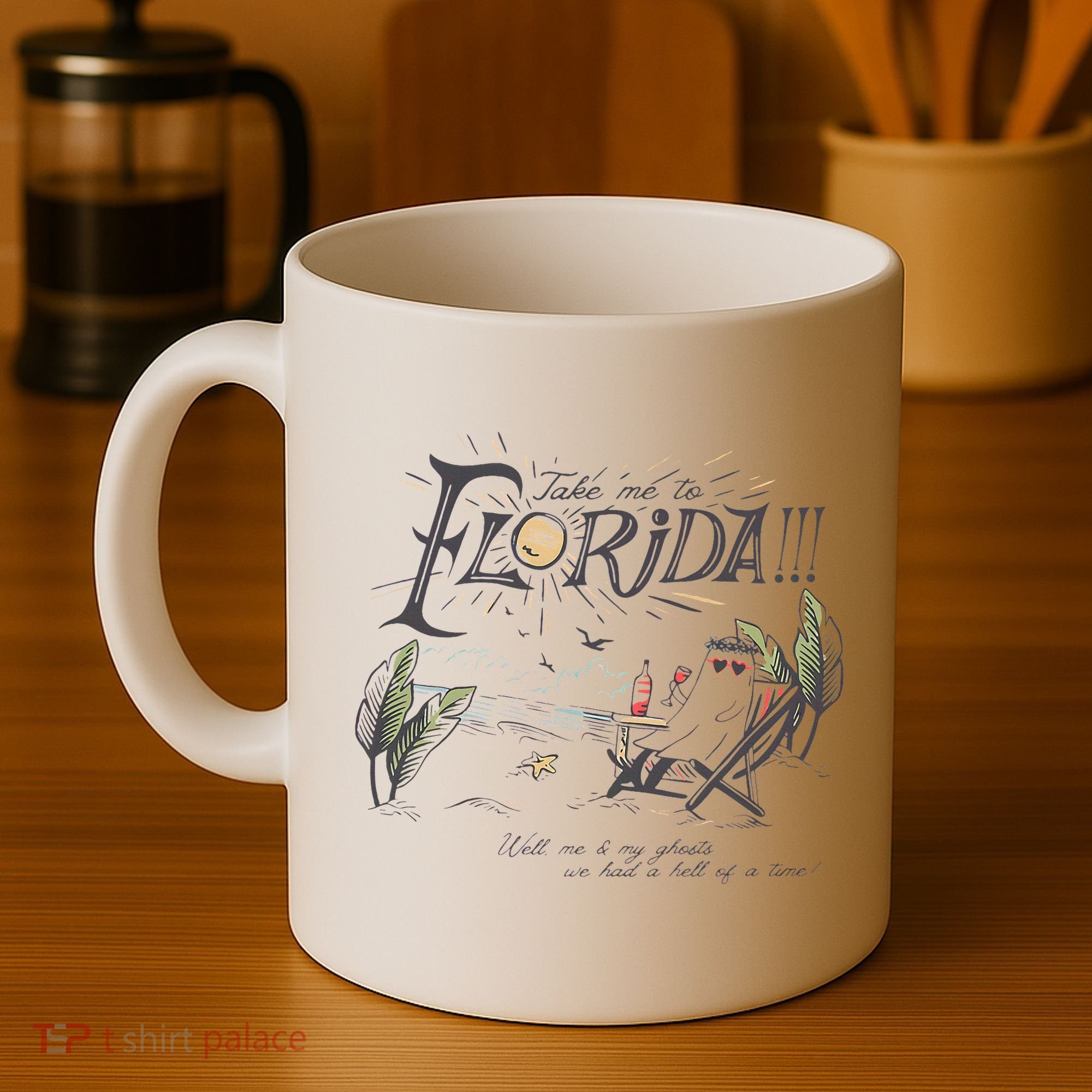 Take Me To The Florida Funny Ghost On The Beach Coffee Mug