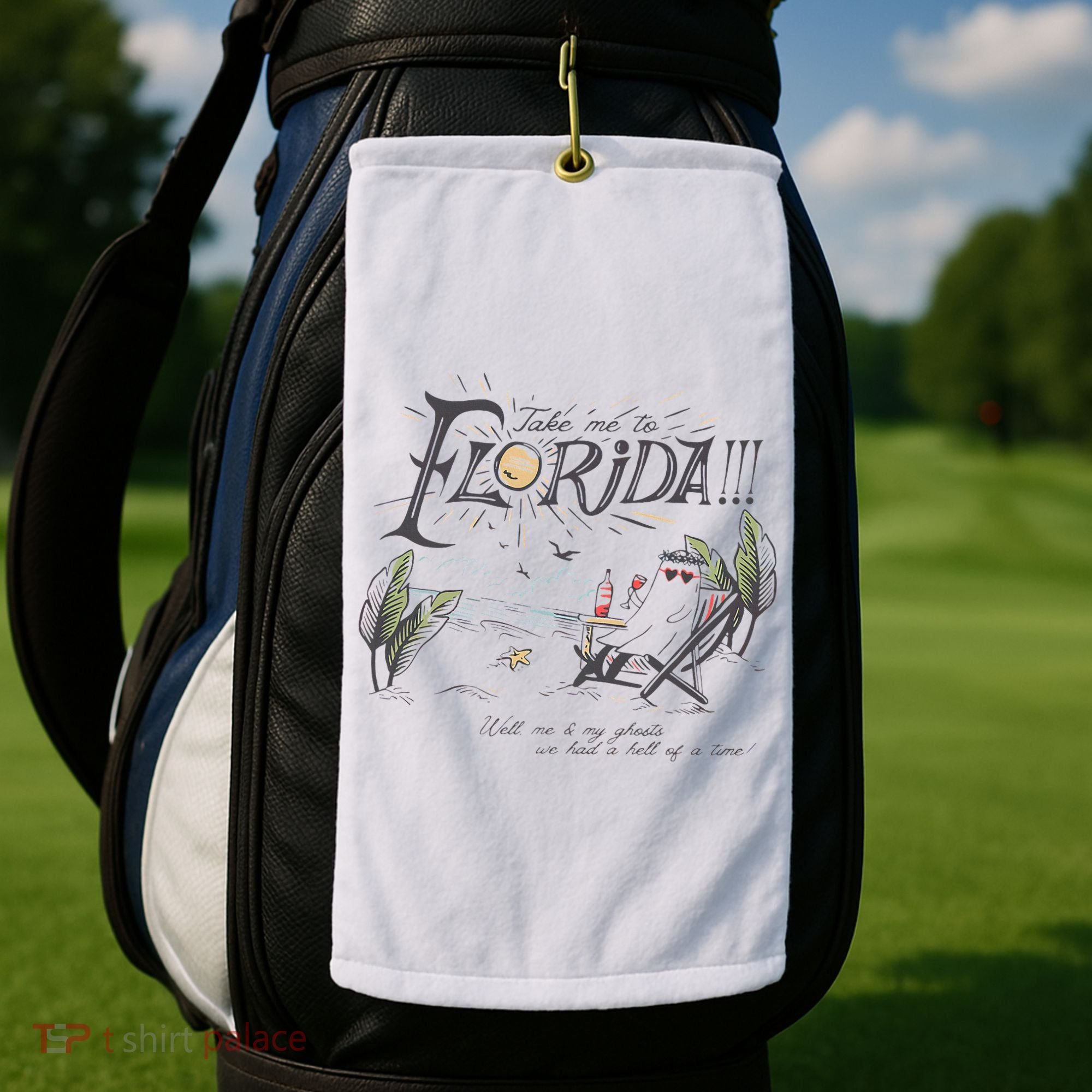 Take Me To The Florida Funny Ghost On The Beach Golf Towel