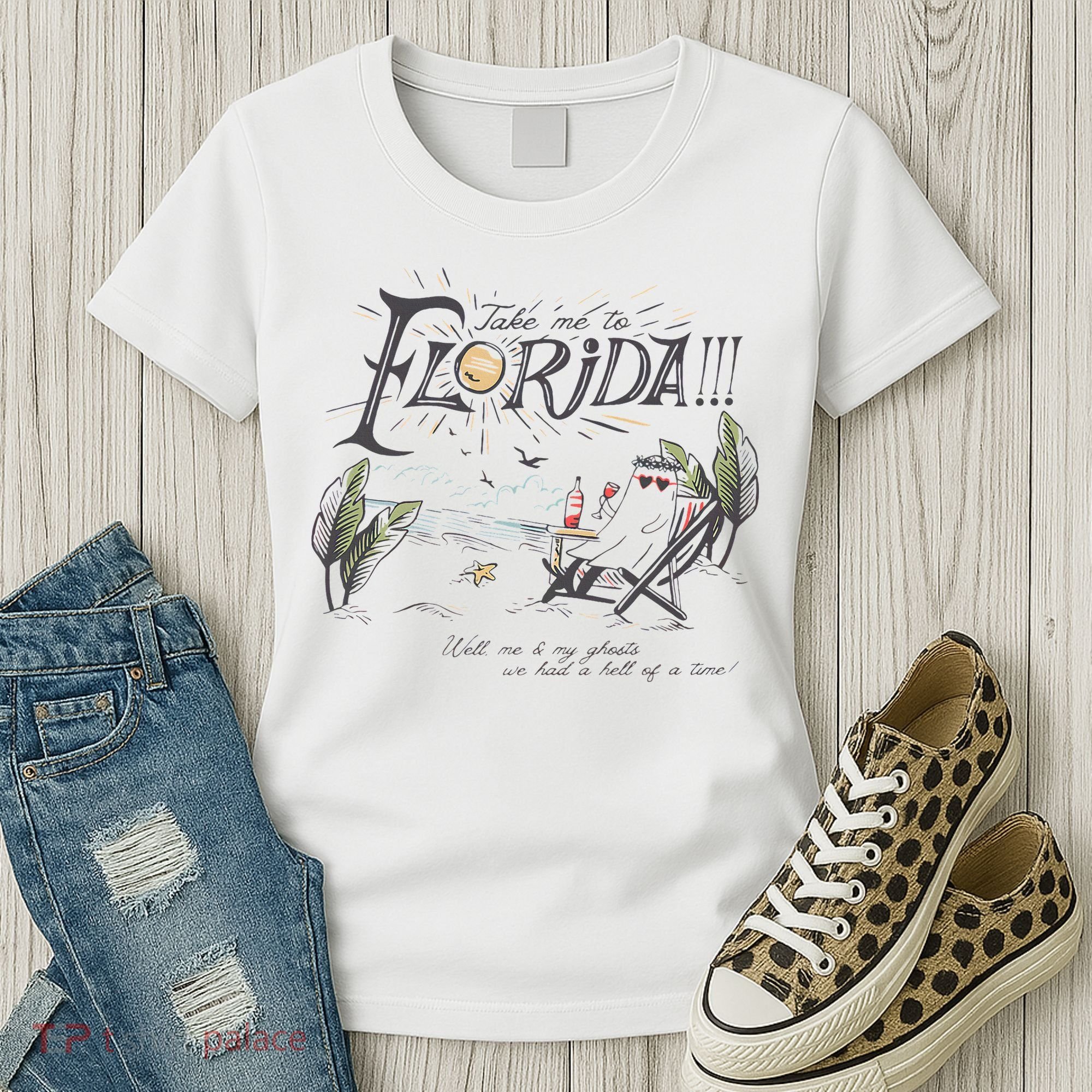 Take Me To The Florida Funny Ghost On The Beach Women's T-Shirt