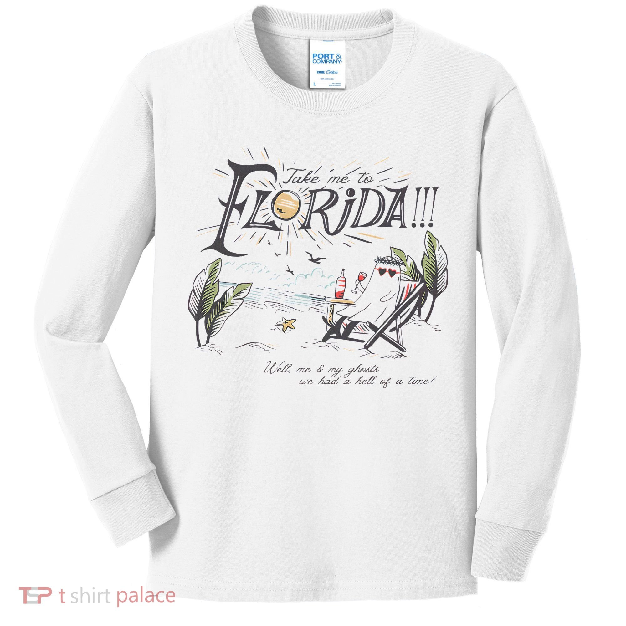 Take Me To The Florida Funny Ghost On The Beach Kids Long Sleeve Shirt