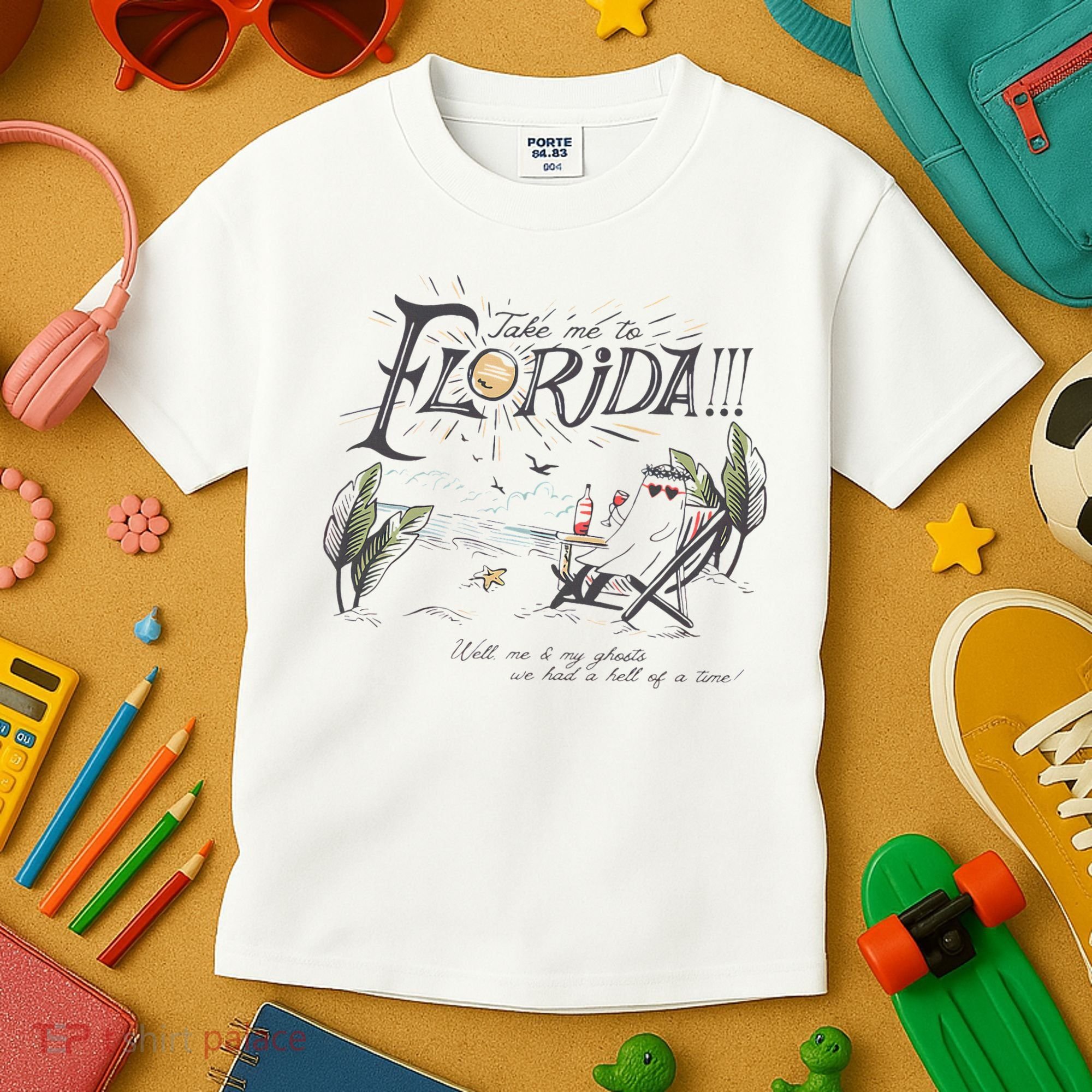 Take Me To The Florida Funny Ghost On The Beach Kids T-Shirt