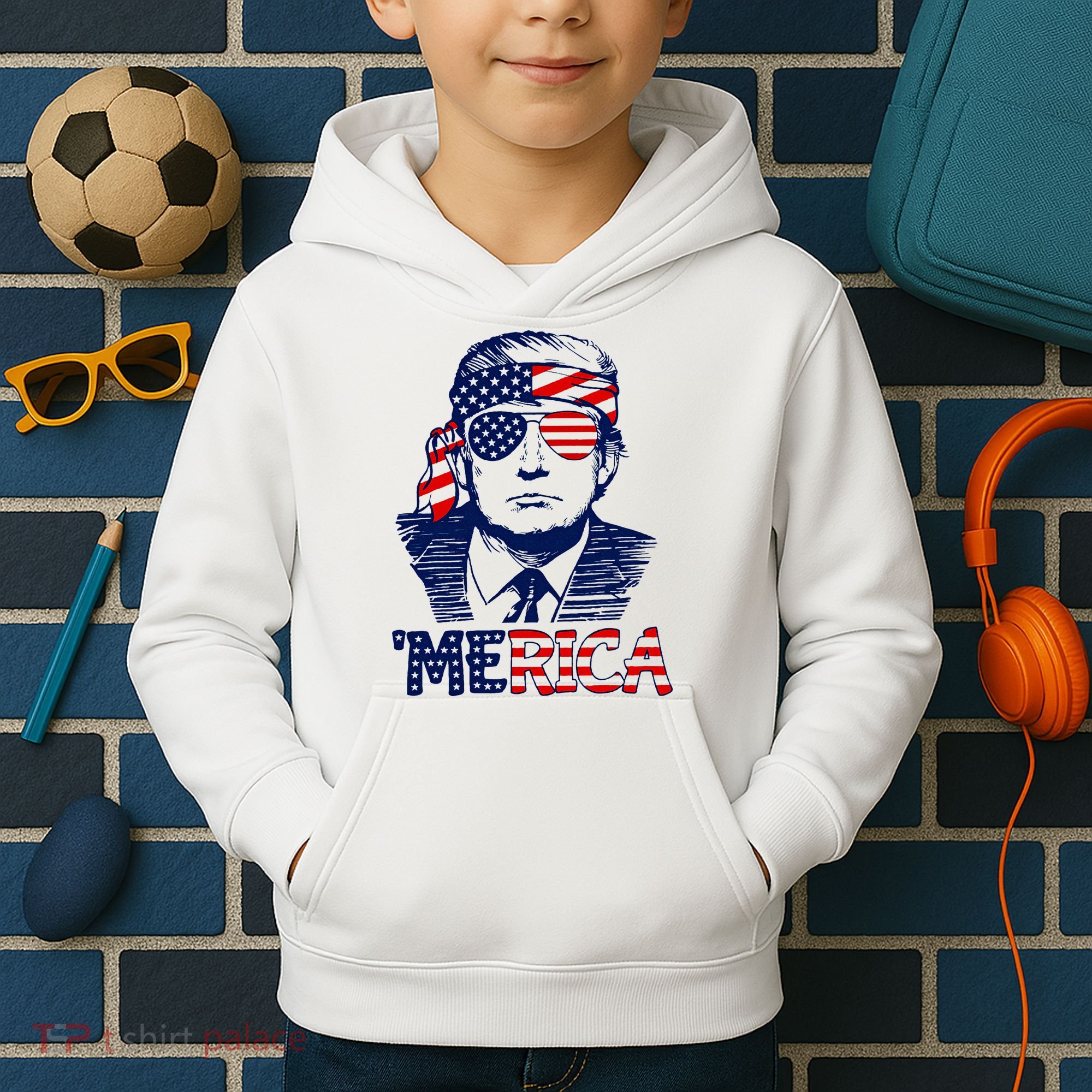 Trump 'Merica ,Trump Funny 4th of July Kids Hoodie