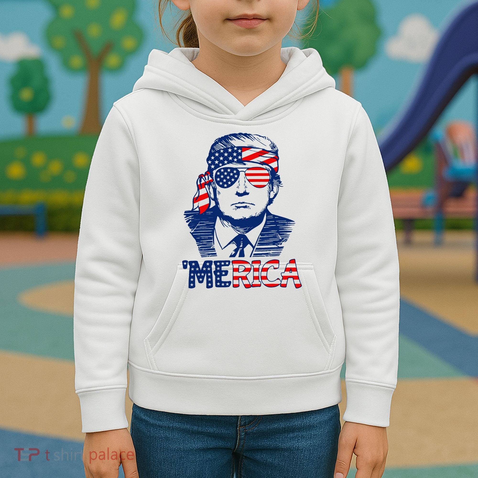 Trump 'Merica Trump Funny 4th of July Kids Hoodie