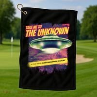 Take Me To The Unknown UFO Alien Golf Towel thumb 1