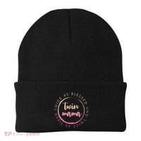 Twin Mama Twice As Blessed And Twice As Tired Funny Twin Mom Gift Beanie thumb 0