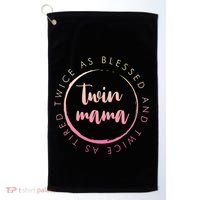 Twin Mama Twice As Blessed And Twice As Tired Funny Twin Mom Gift Golf Towel thumb 0