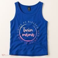 Twin Mama Twice As Blessed And Twice As Tired Funny Twin Mom Gift Tank Top thumb 2