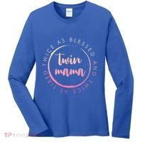 Twin Mama Twice As Blessed And Twice As Tired Funny Twin Mom Gift Women's Long Sleeve Shirt thumb 0