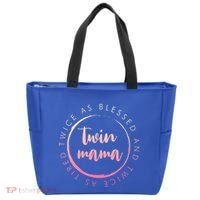 Twin Mama Twice As Blessed And Twice As Tired Funny Twin Mom Gift Tote Bag thumb 0