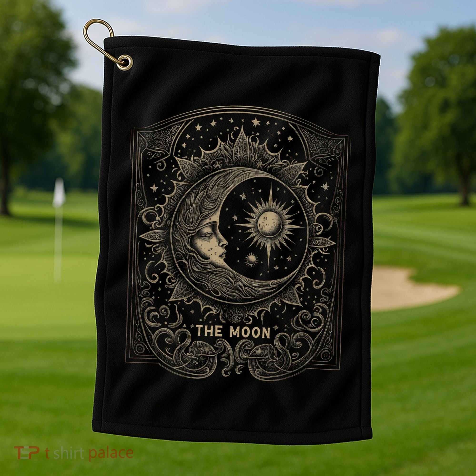 The Moon Tarot Card Goth Emo Occult Graphic Golf Towel