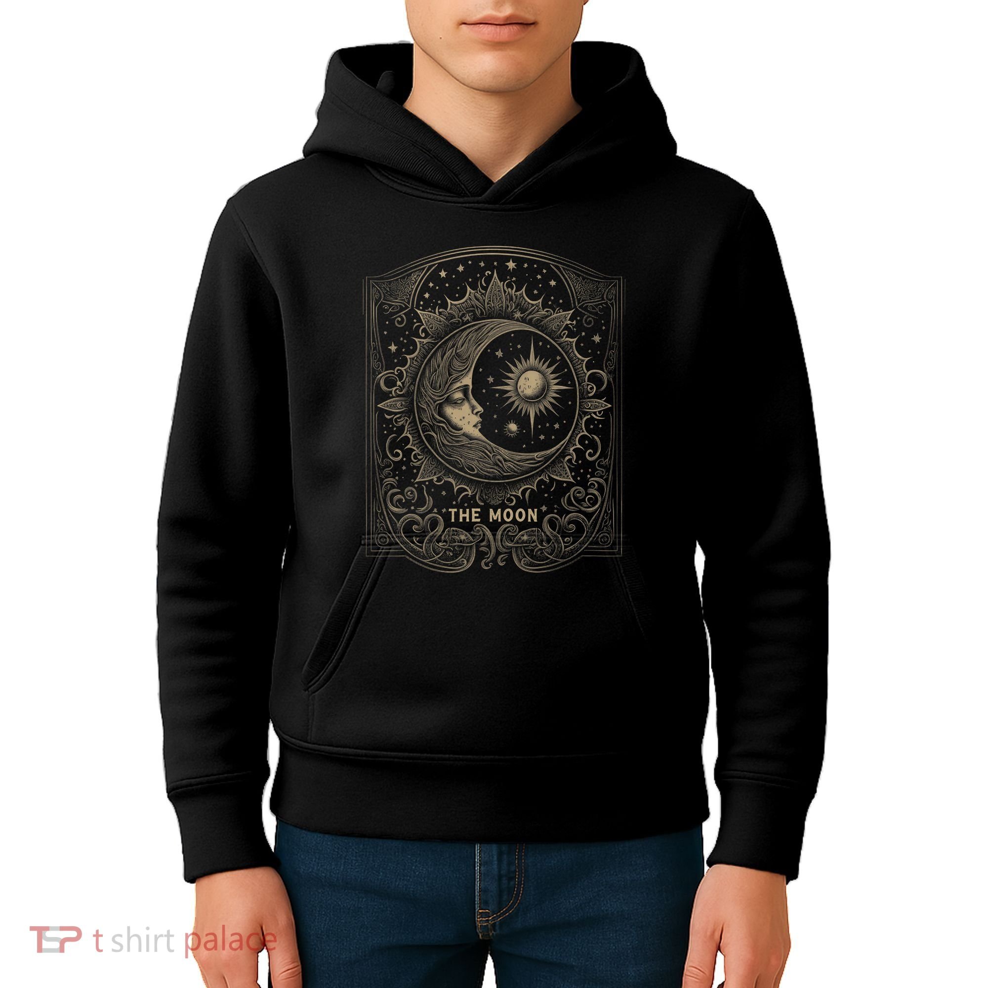 The Moon Tarot Card Goth Emo Occult Graphic Kids Hoodie