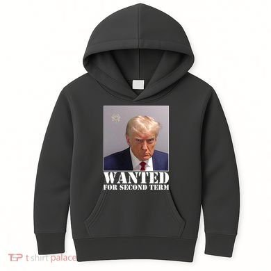Trump Mugshot Wanted For Second Term Kids Hoodie