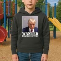 Trump Mugshot Wanted For Second Term Kids Hoodie thumb 2