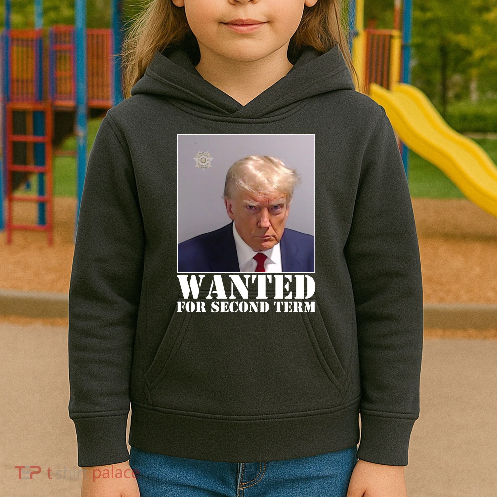 Trump Mugshot Wanted For Second Term Kids Hoodie