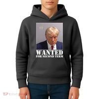 Trump Mugshot Wanted For Second Term Kids Hoodie thumb 4
