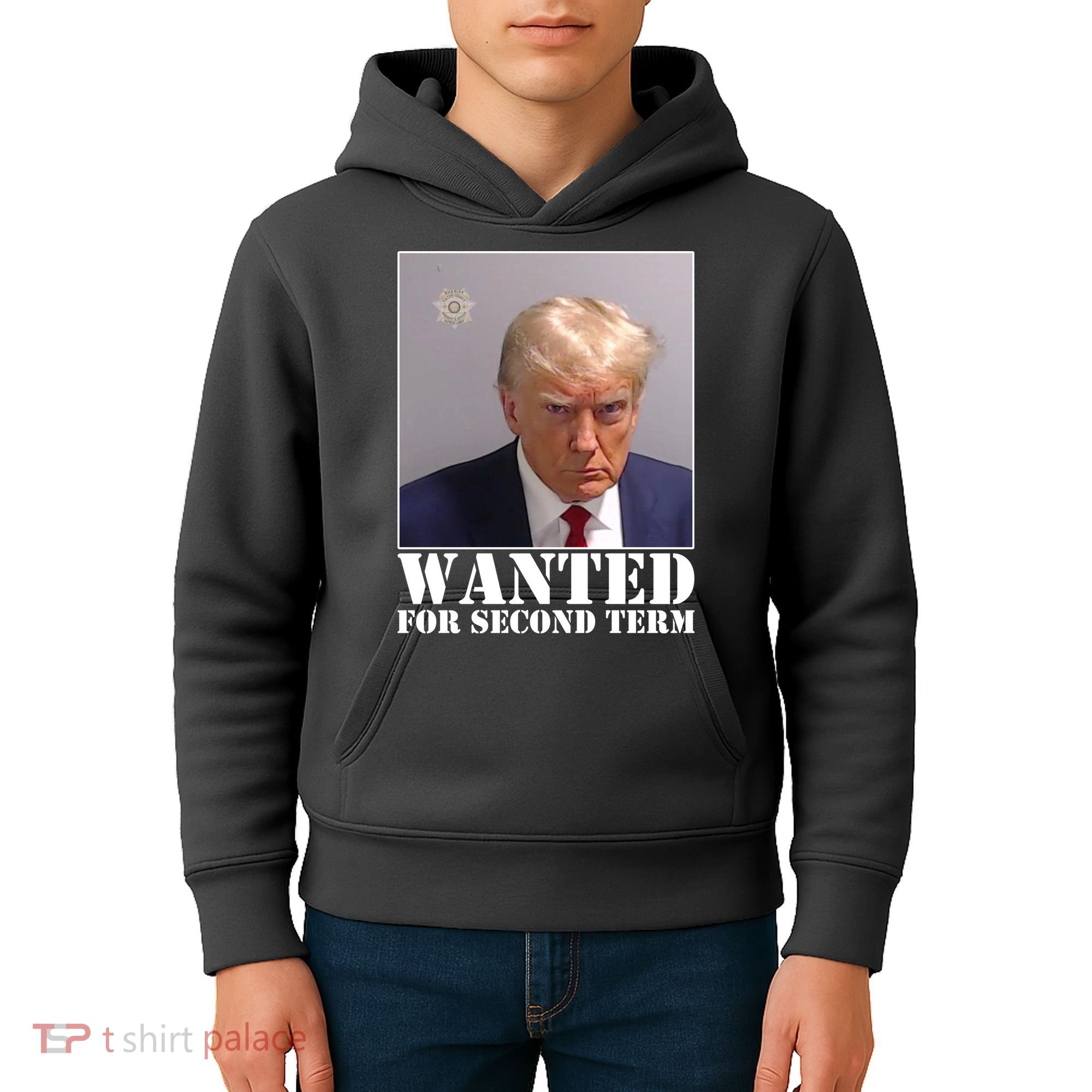 Trump Mugshot Wanted For Second Term Kids Hoodie